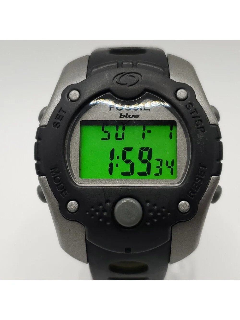 Fossil Blue DQ1058 Digital Womens Watch Grey Black New Battery 35mm
